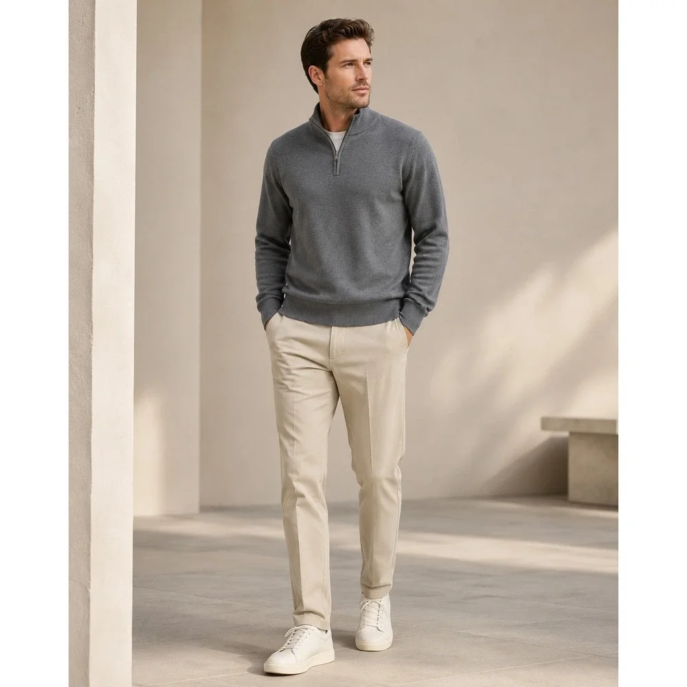 Lands' End Supima Cotton Quarter Zip Sweater Men's XL Gray Preppy Golf Coastal